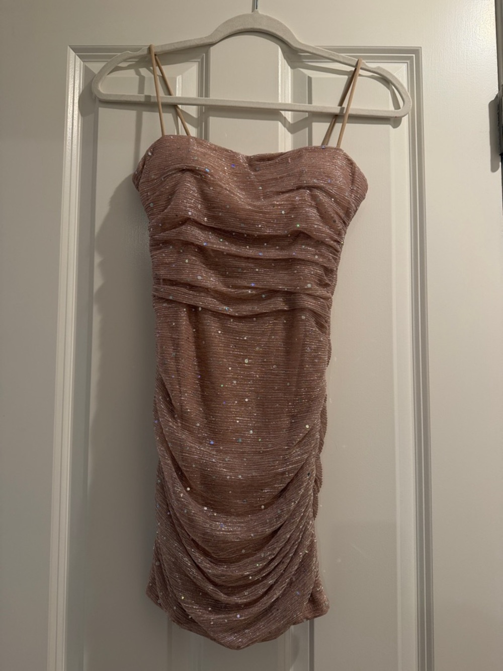 Lulu's Blush Sequin Ruched Mini Dress